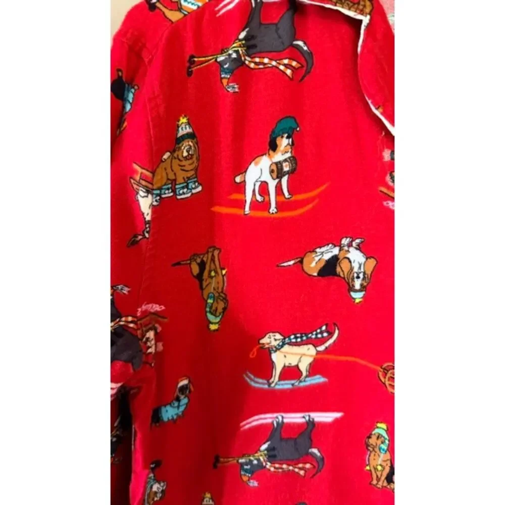 Old Navy Women’s Red Dog Print Pajama Set Button Front Shirt Pants Size Medium